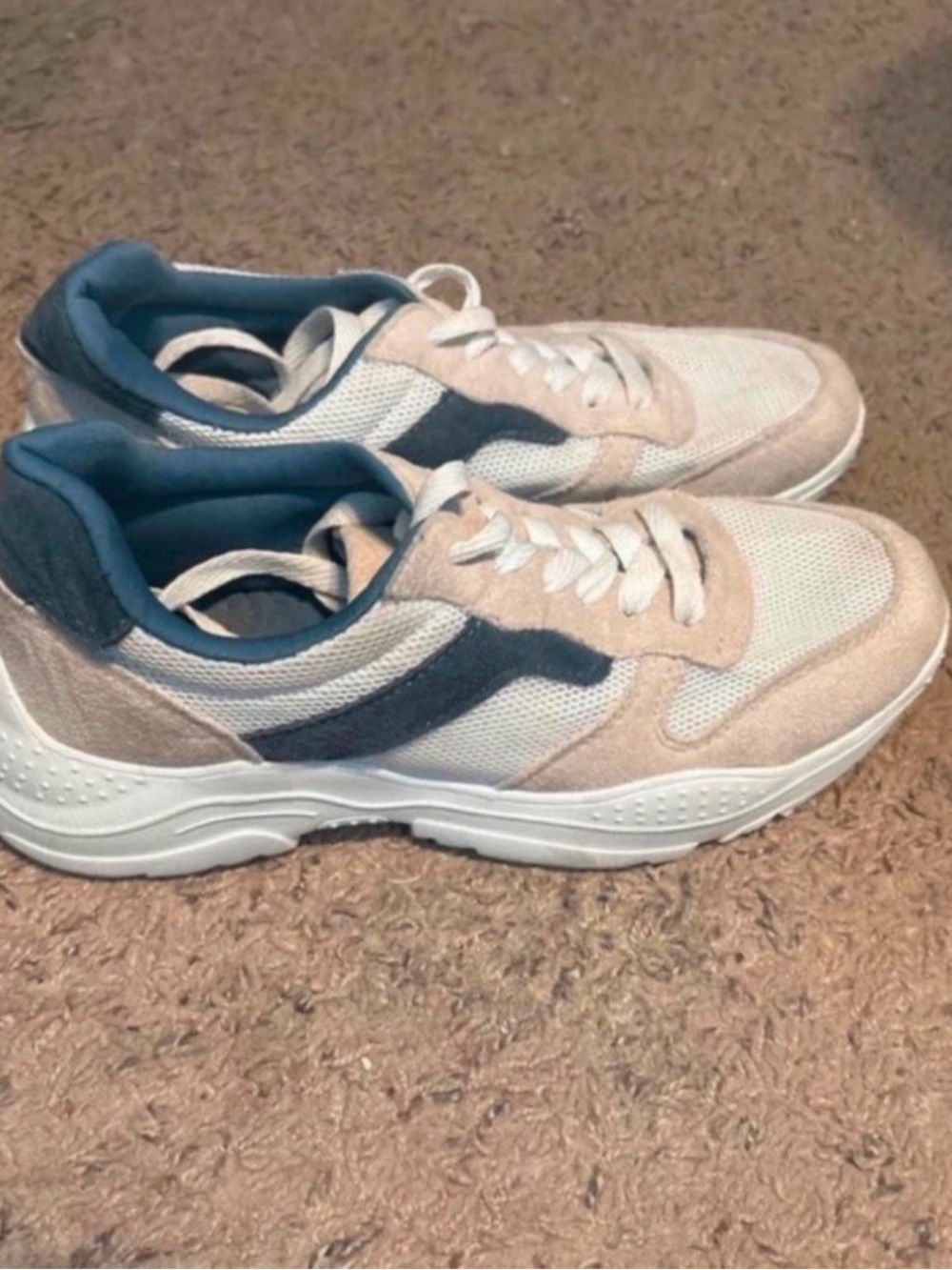 Qupid Women's Mesh & Suede Sneakers - Beige with Blue Accents